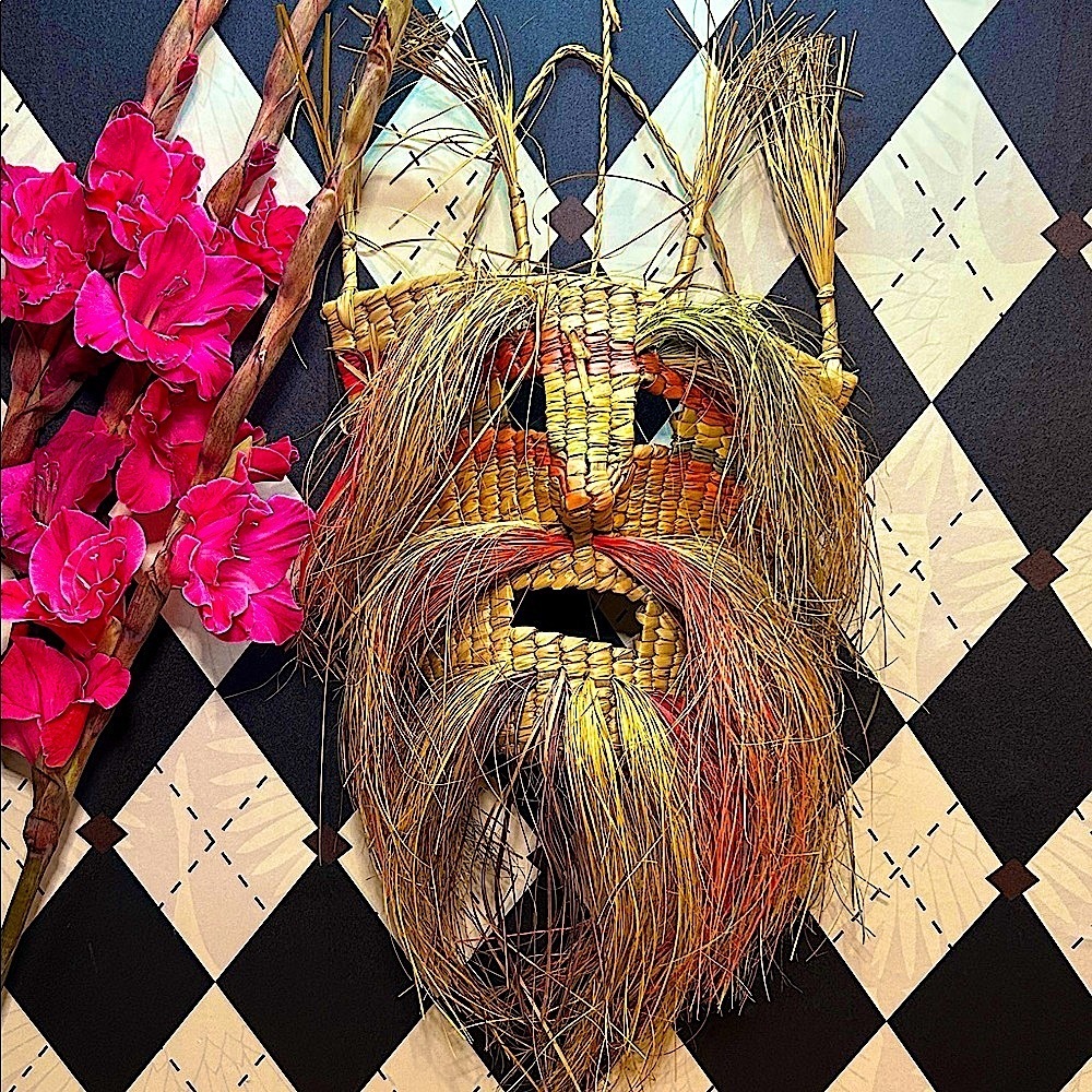 Rare Vintage Folk Art Masterpiece Vintage 1960s Mexican Popote Straw Mask Rustic - Picture 5 of 7